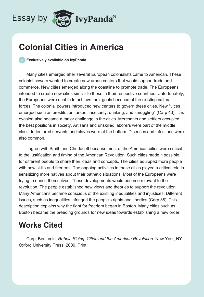 Colonial Cities in America. Page 1