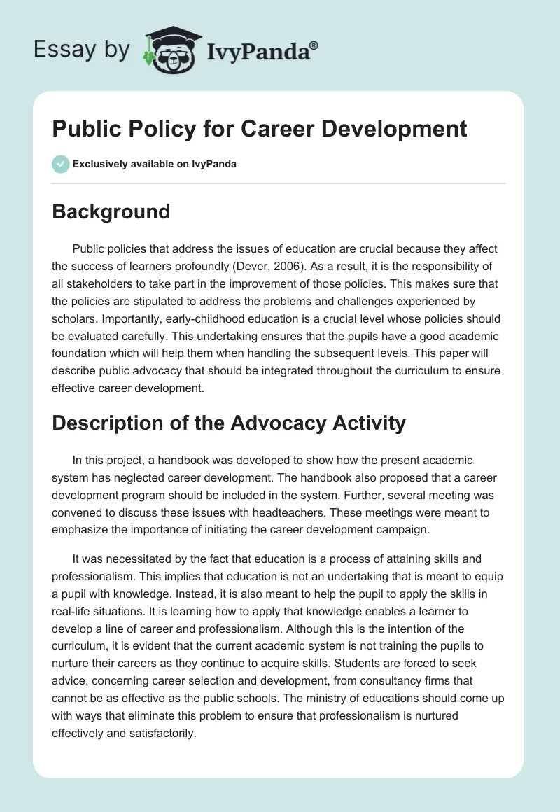 Public Policy for Career Development. Page 1