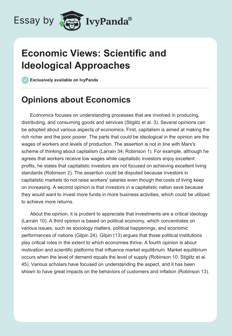 Opinions about Economics: Capitalism, Political Economy, and Market Equilibrium. Page 1