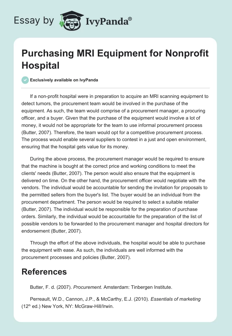 Purchasing MRI Equipment for Nonprofit Hospital. Page 1