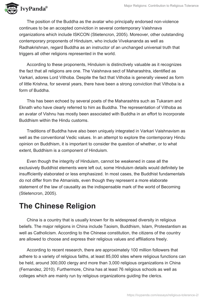 Major Religions: Contribution to Religious Tolerance. Page 2