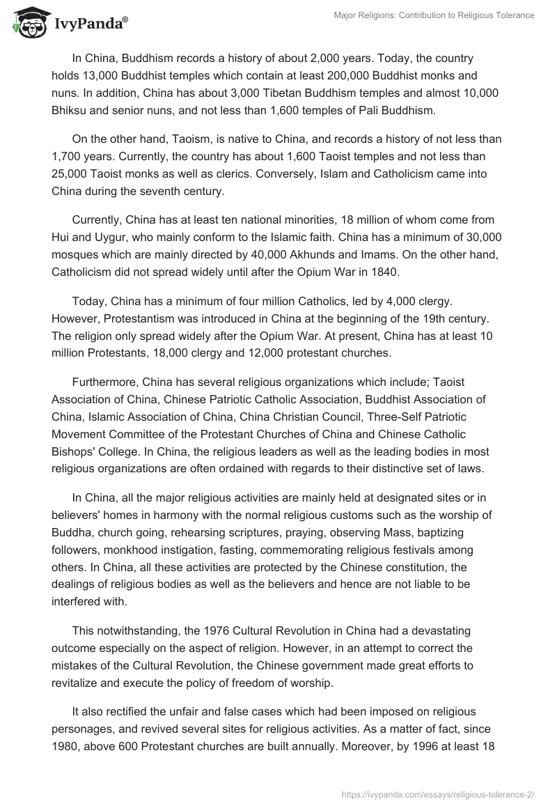 Major Religions: Contribution to Religious Tolerance. Page 3