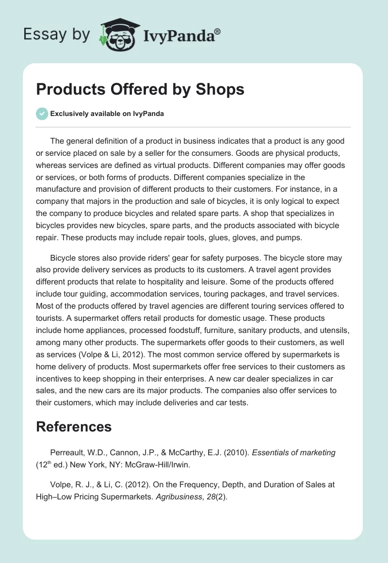 Products Offered by Shops. Page 1