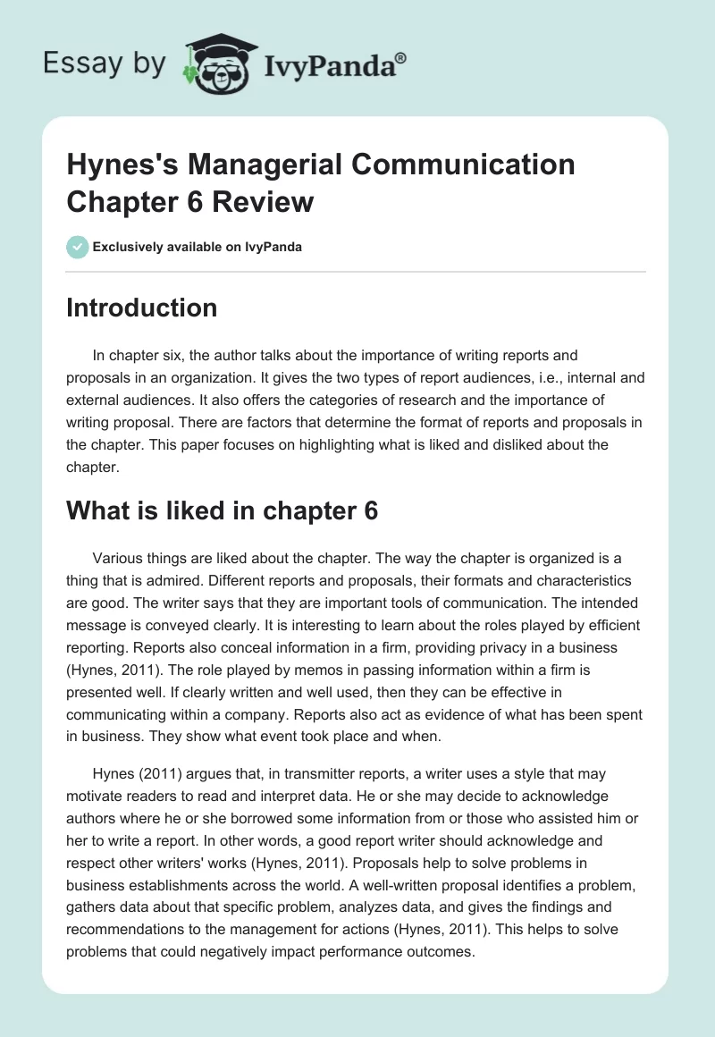 Hynes's "Managerial Communication" Chapter 6 Review. Page 1