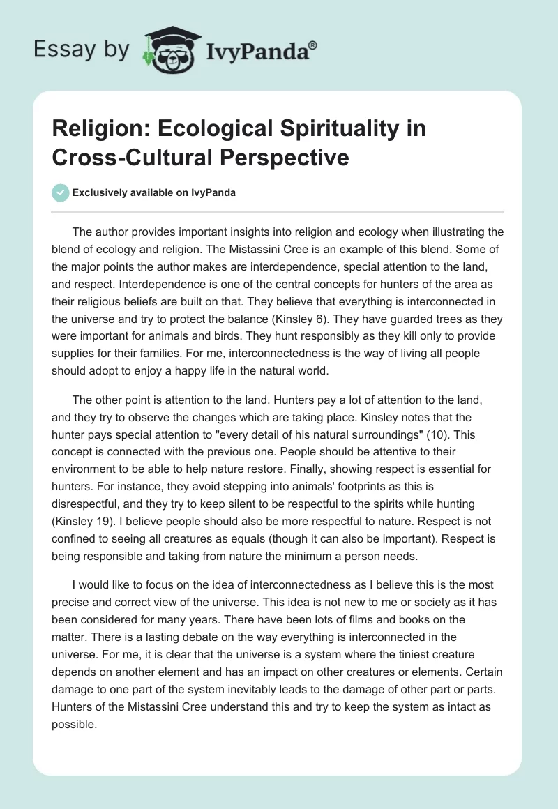 Religion: Ecological Spirituality in Cross-Cultural Perspective. Page 1