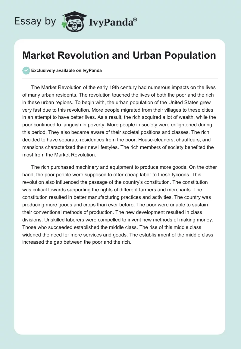 Market Revolution and Urban Population. Page 1