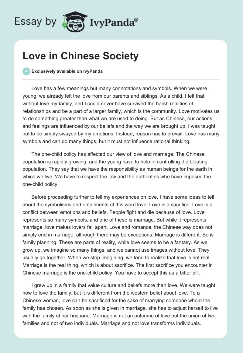 Love in Chinese Society. Page 1