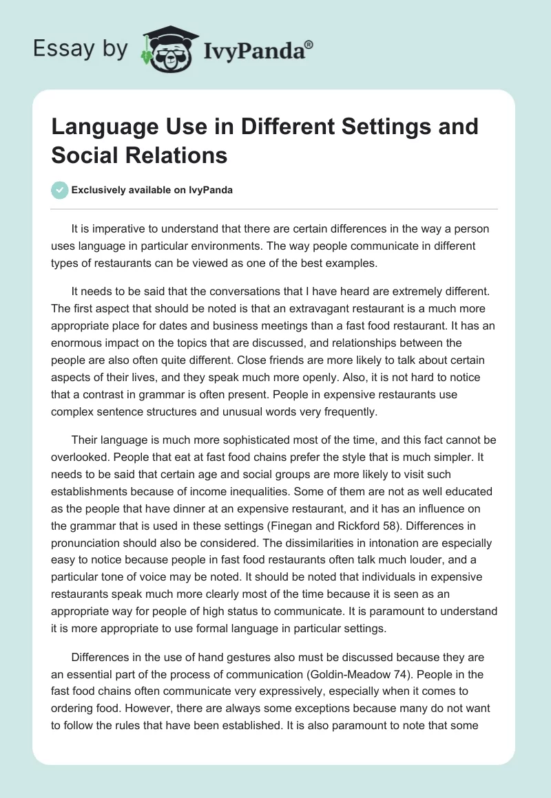 Language Use in Different Settings and Social Relations. Page 1