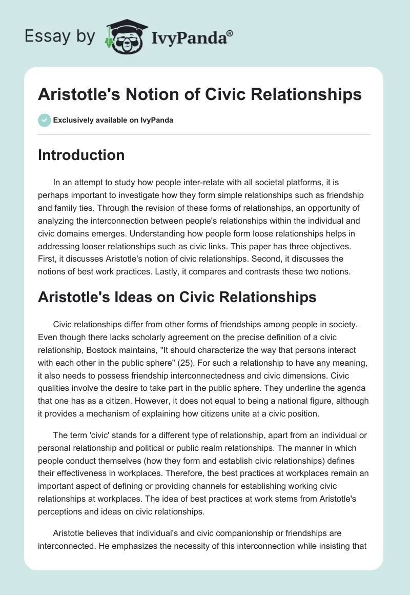 Aristotle's Notion of Civic Relationships. Page 1