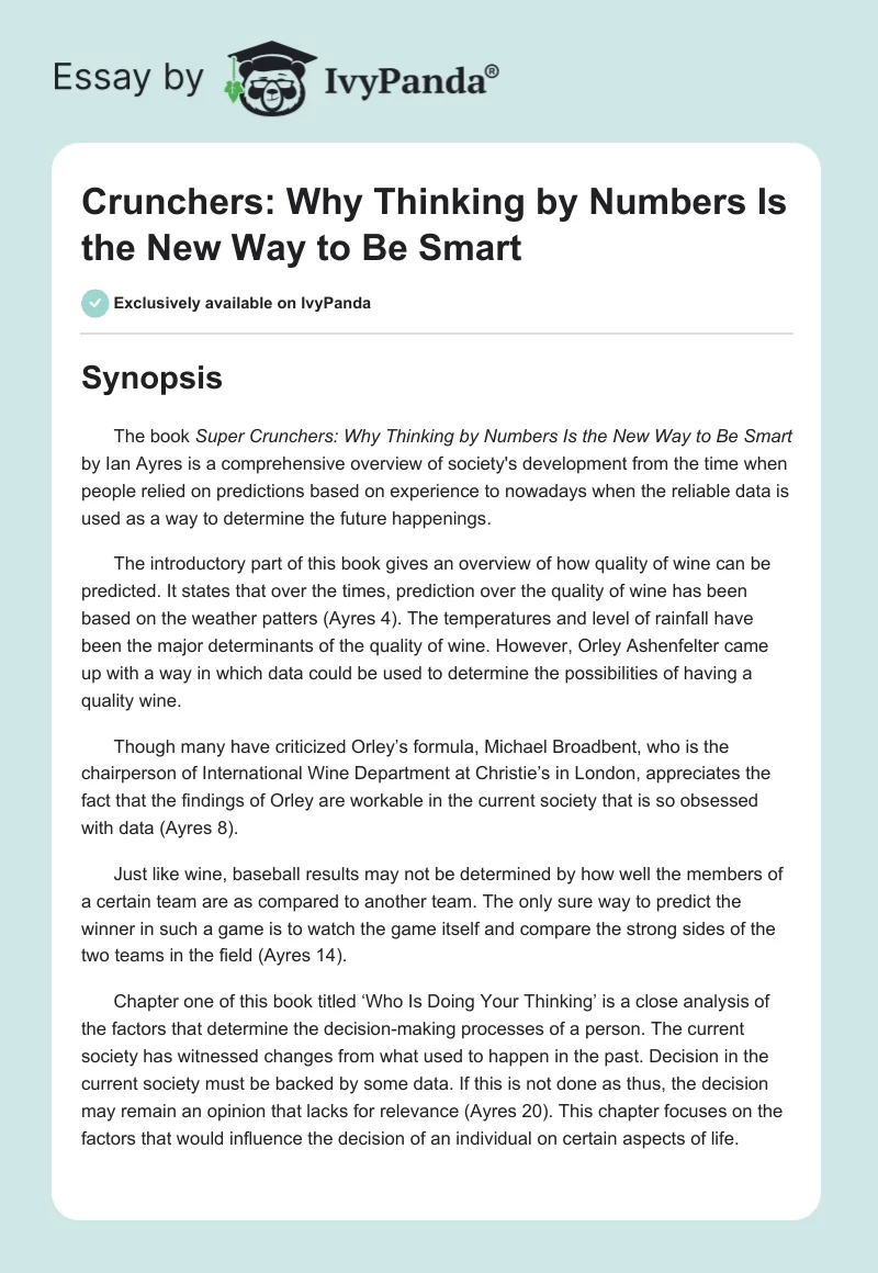Crunchers: Why Thinking by Numbers Is the New Way to Be Smart. Page 1