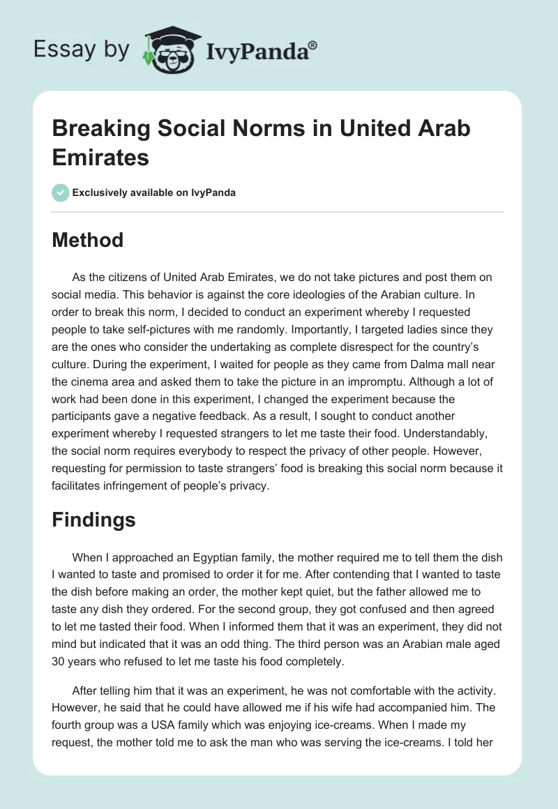 Breaking Social Norms in United Arab Emirates. Page 1