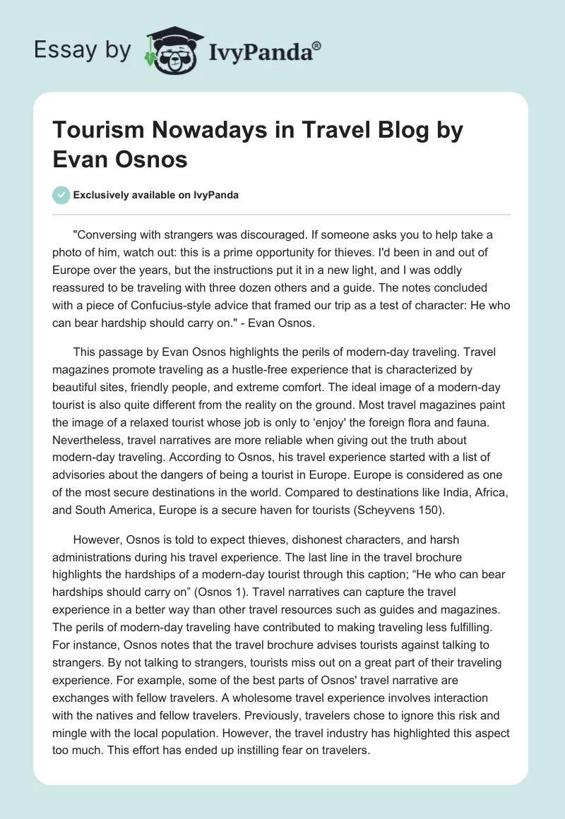 Tourism Nowadays in Travel Blog by Evan Osnos. Page 1