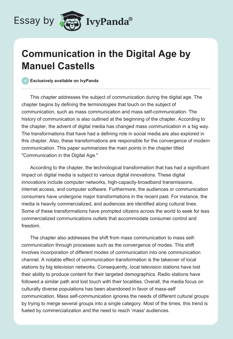 Communication in the Digital Age by Manuel Castells. Page 1