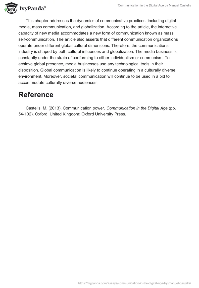 Communication in the Digital Age by Manuel Castells. Page 3