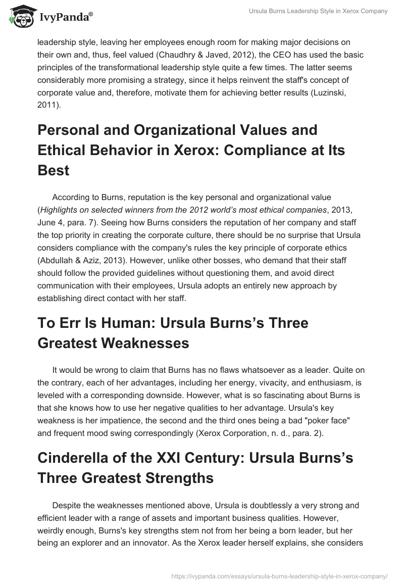 Ursula Burns Leadership Style in Xerox Company. Page 2