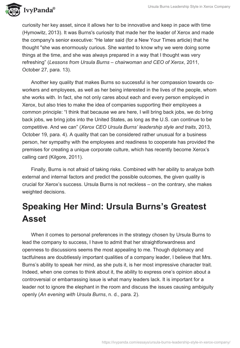 Ursula Burns Leadership Style in Xerox Company. Page 3