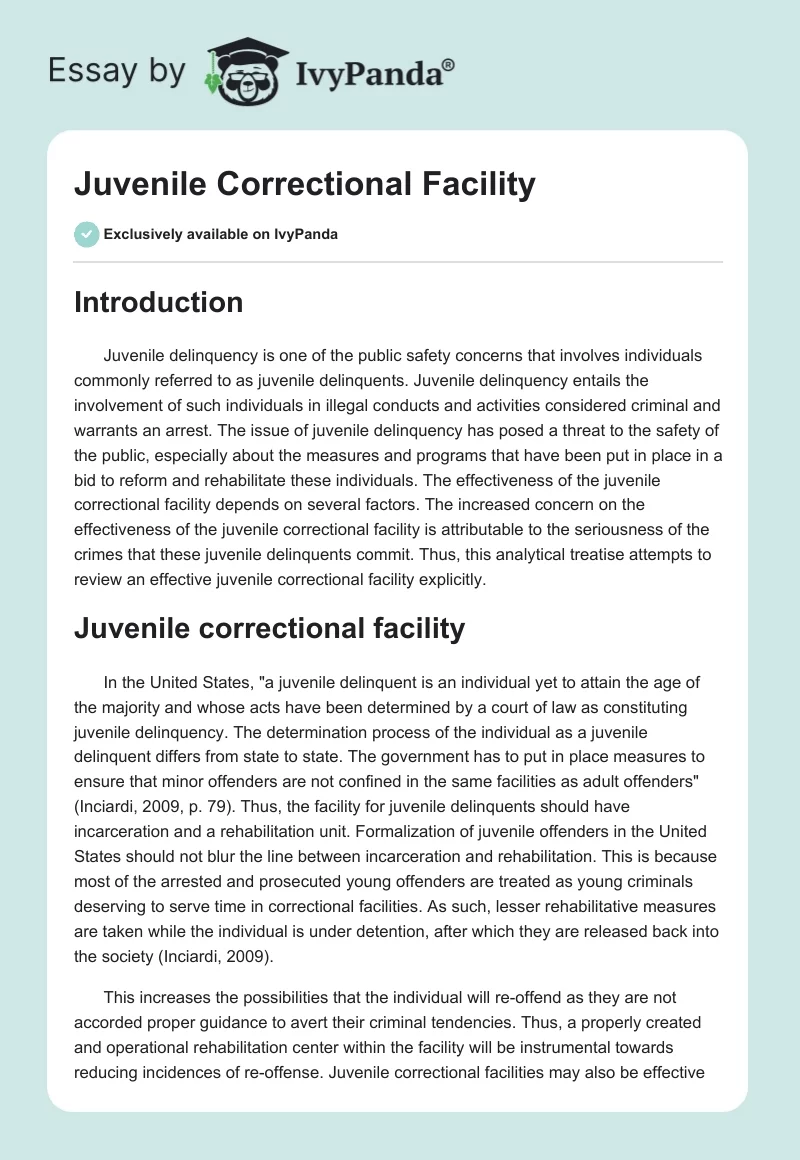 Juvenile Correctional Facility. Page 1