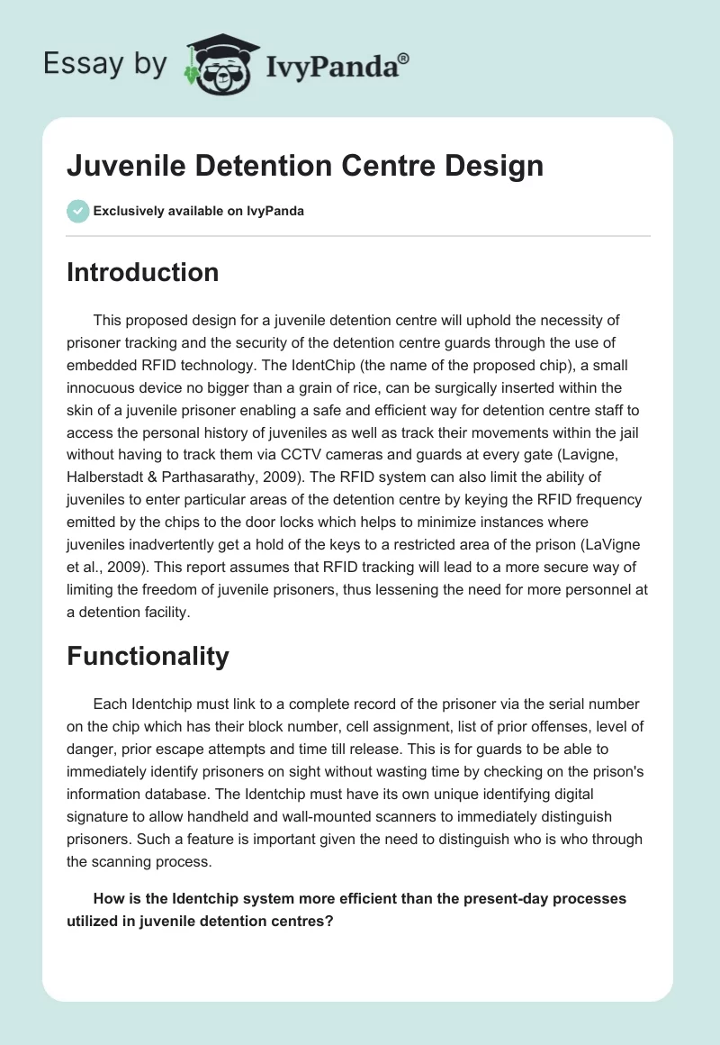 Juvenile Detention Centre Design. Page 1