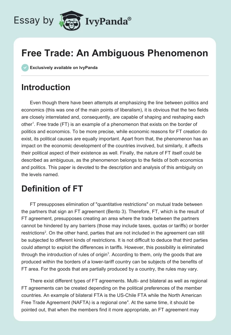 Free Trade: An Ambiguous Phenomenon. Page 1