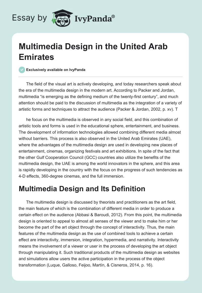 Multimedia Design in the United Arab Emirates. Page 1