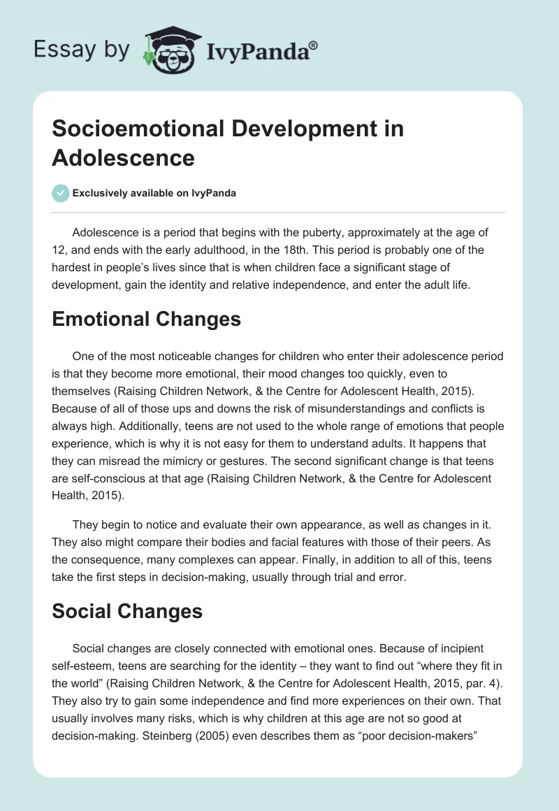 Socioemotional Development in Adolescence. Page 1