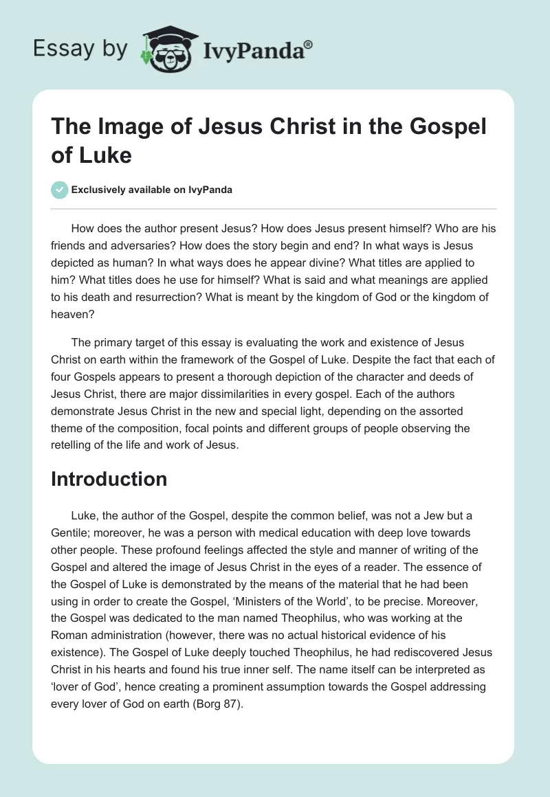 The Image of Jesus Christ in the Gospel of Luke. Page 1
