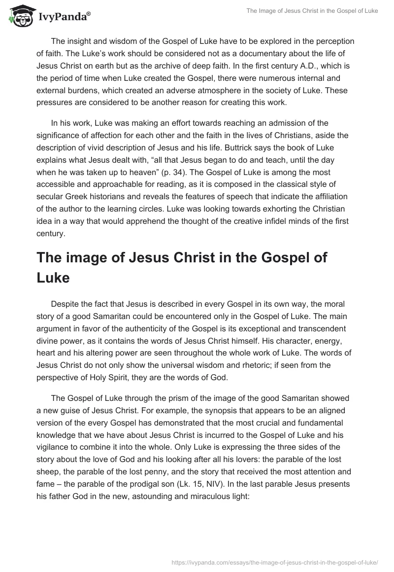 The Image of Jesus Christ in the Gospel of Luke. Page 2