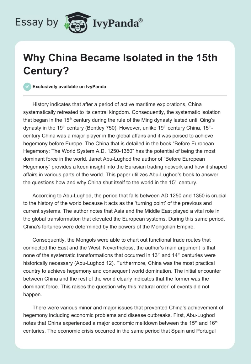 Why China Became Isolated in the 15th Century?. Page 1