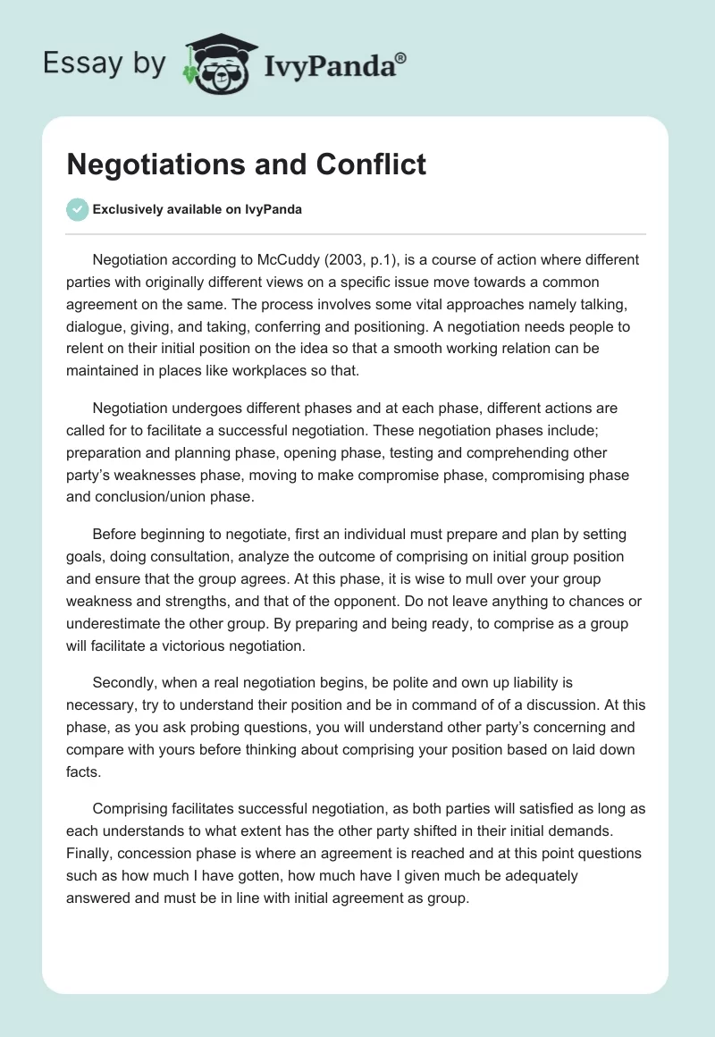 Negotiations and Conflict. Page 1