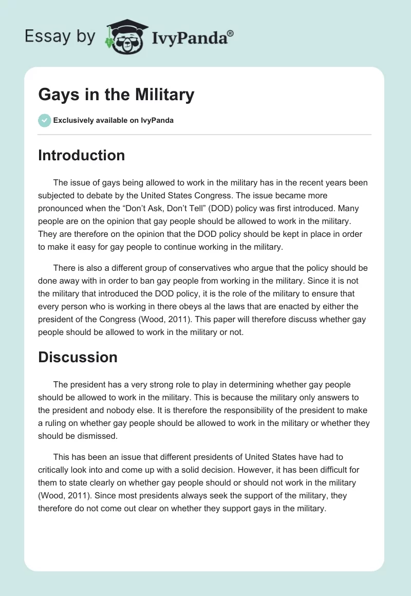 Gays in the Military. Page 1