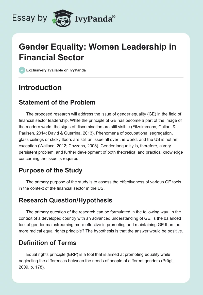 Gender Equality: Women Leadership in Financial Sector. Page 1