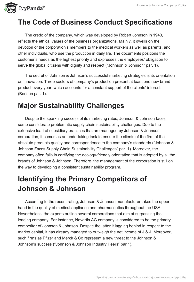 Johnson & Johnson Company Profile. Page 2