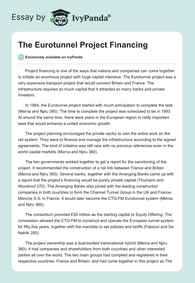 The Eurotunnel Project Financing. Page 1