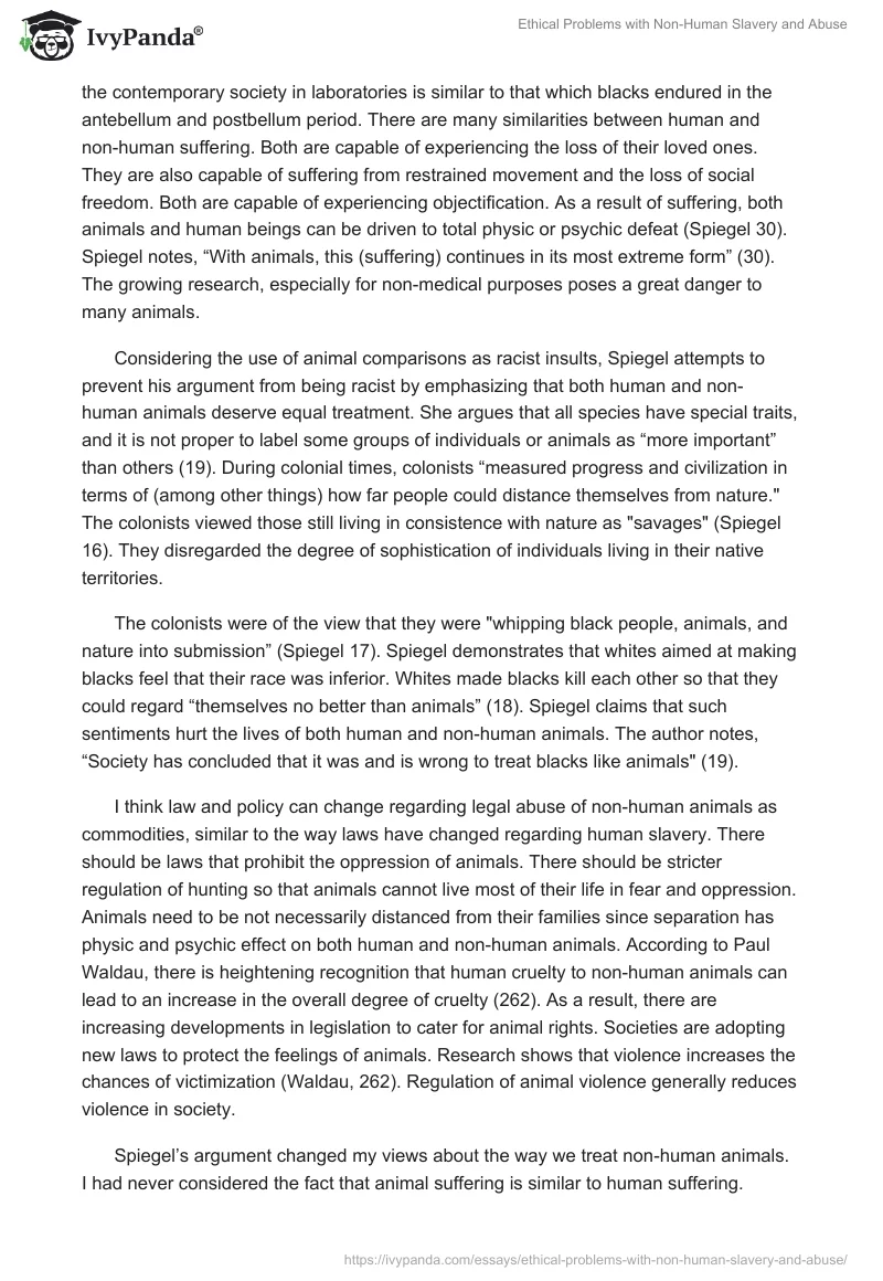 Ethical Problems With Non-Human Slavery and Abuse. Page 2
