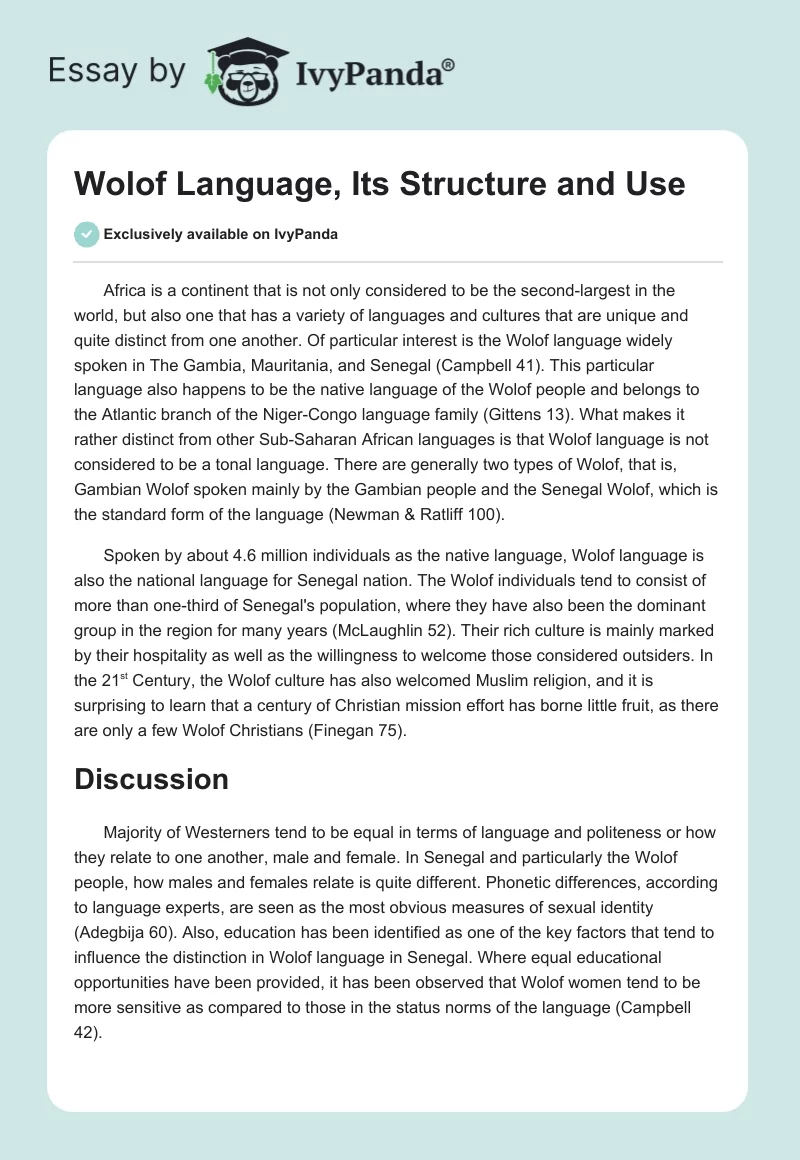Wolof Language, Its Structure and Use. Page 1