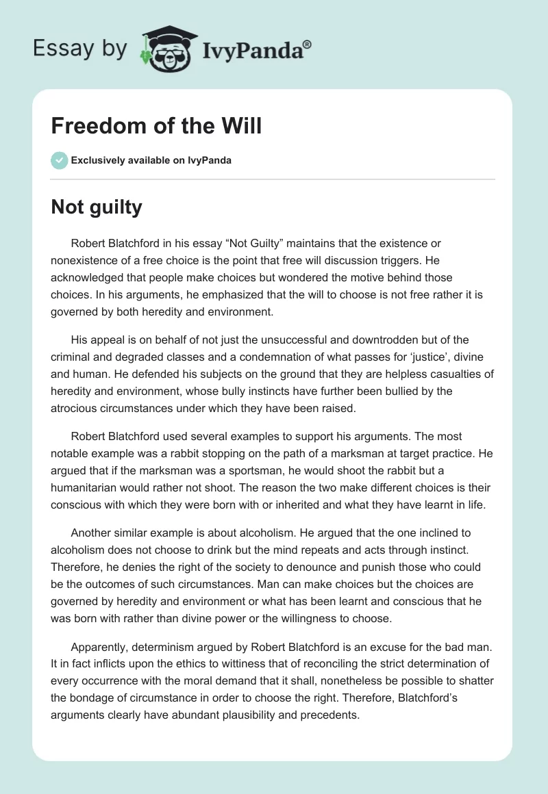 Freedom of the Will. Page 1