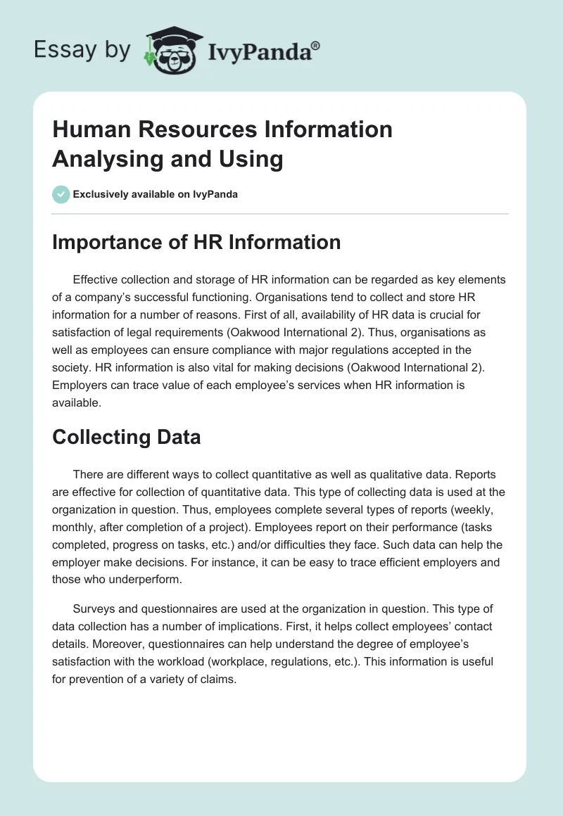 Human Resources Information Analysing and Using. Page 1