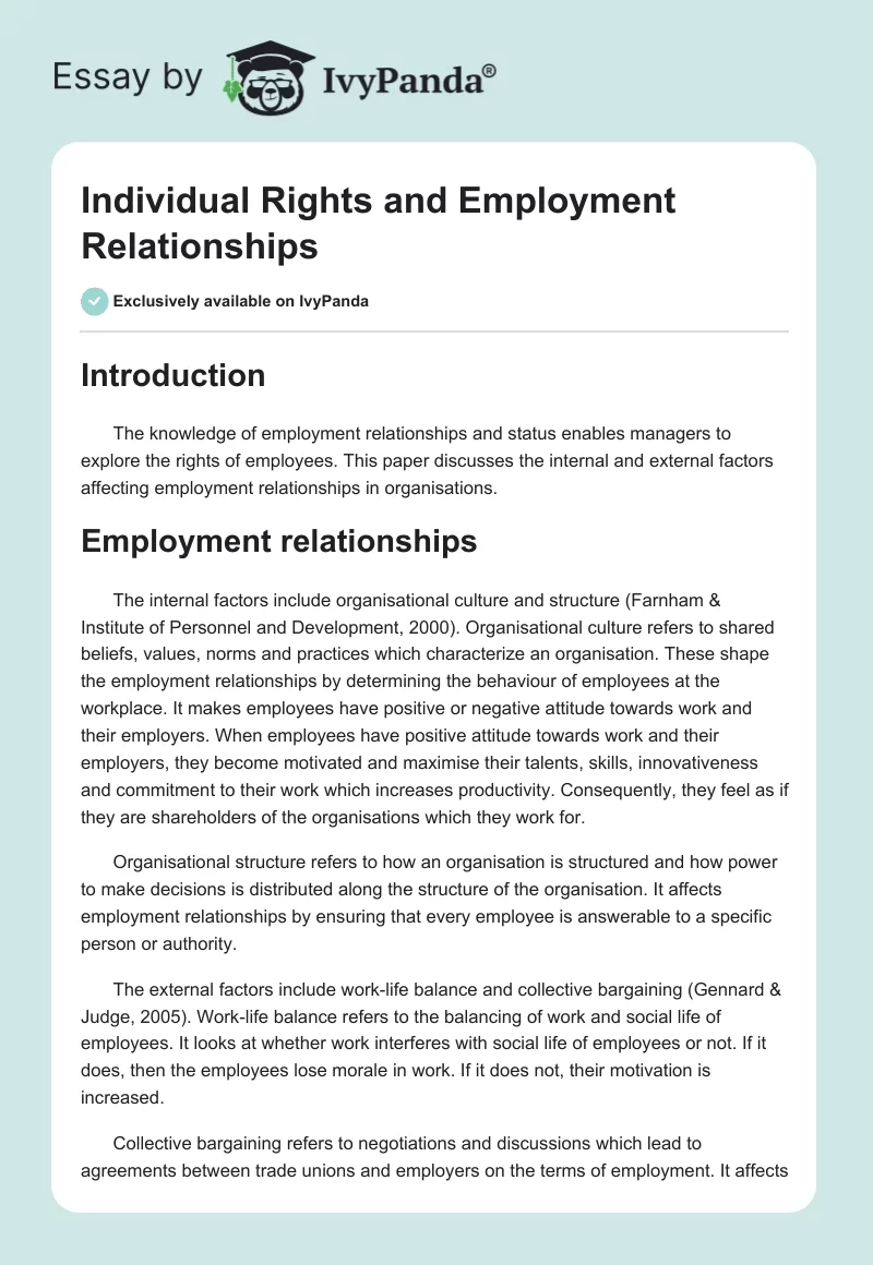 Individual Rights and Employment Relationships. Page 1