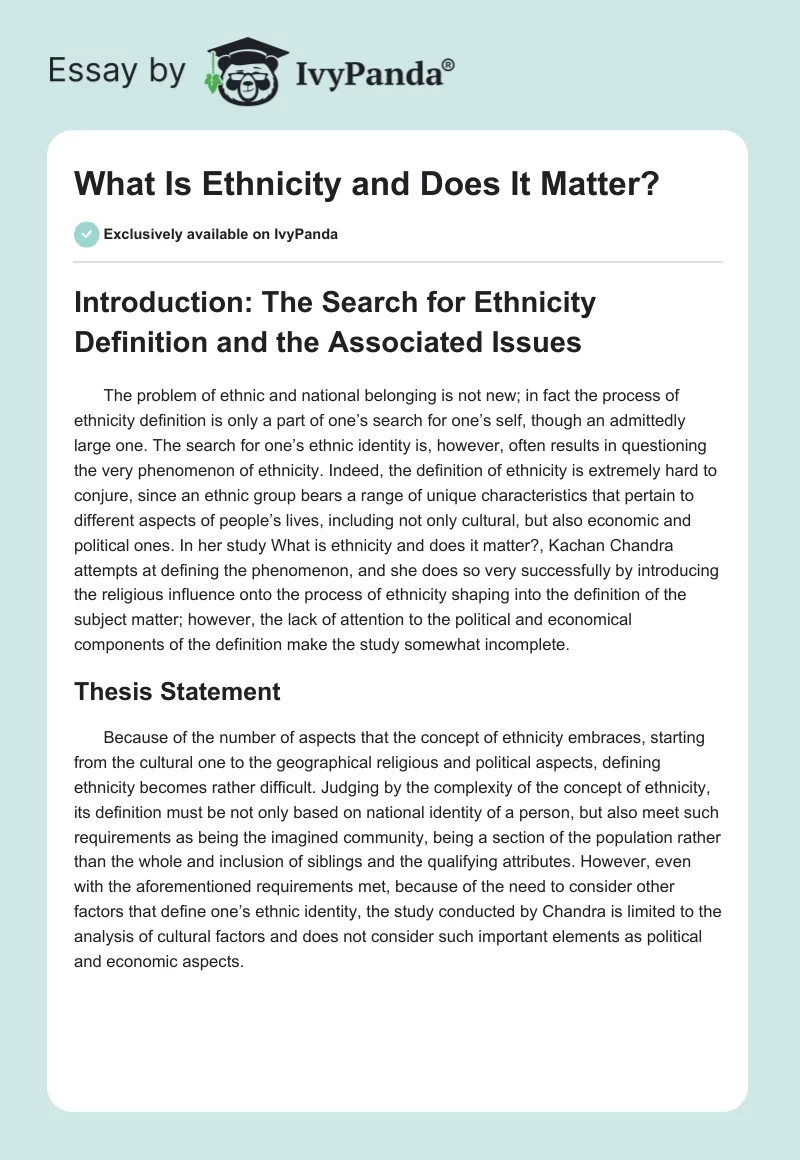 What Is Ethnicity and Does It Matter?. Page 1