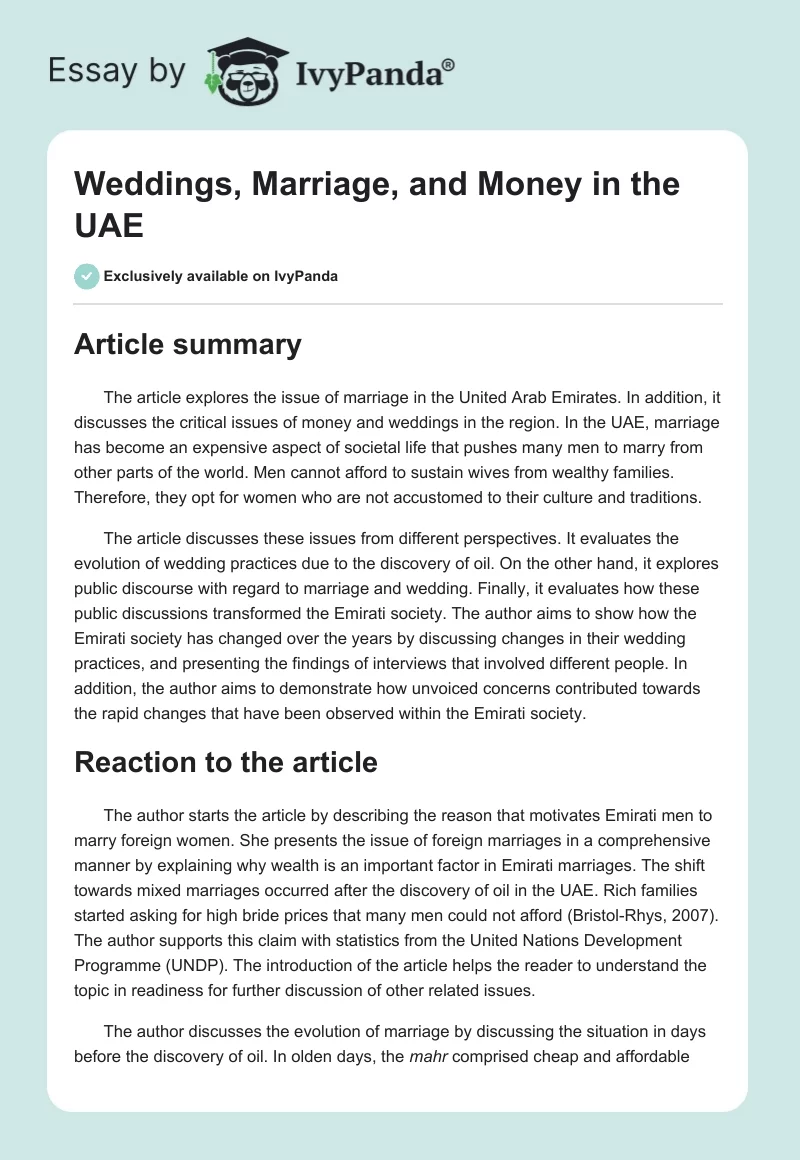 Weddings, Marriage, and Money in the UAE. Page 1