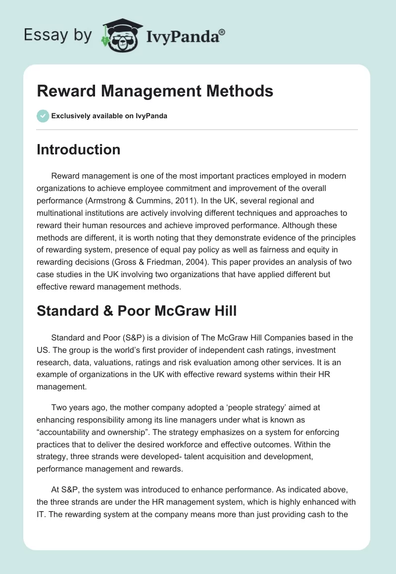 Reward Management Methods. Page 1