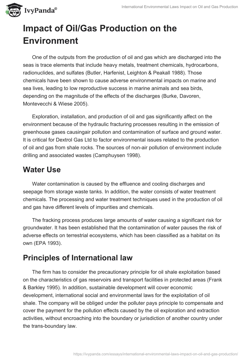 International Environmental Laws Impact on Oil and Gas Production. Page 2