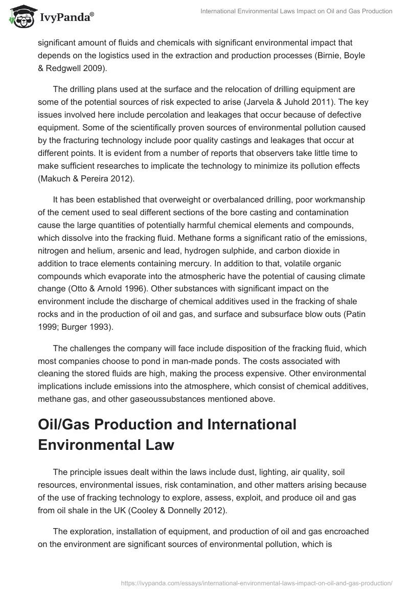 International Environmental Laws Impact on Oil and Gas Production. Page 4