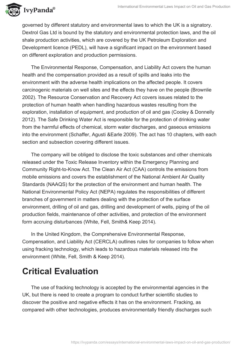 International Environmental Laws Impact on Oil and Gas Production. Page 5
