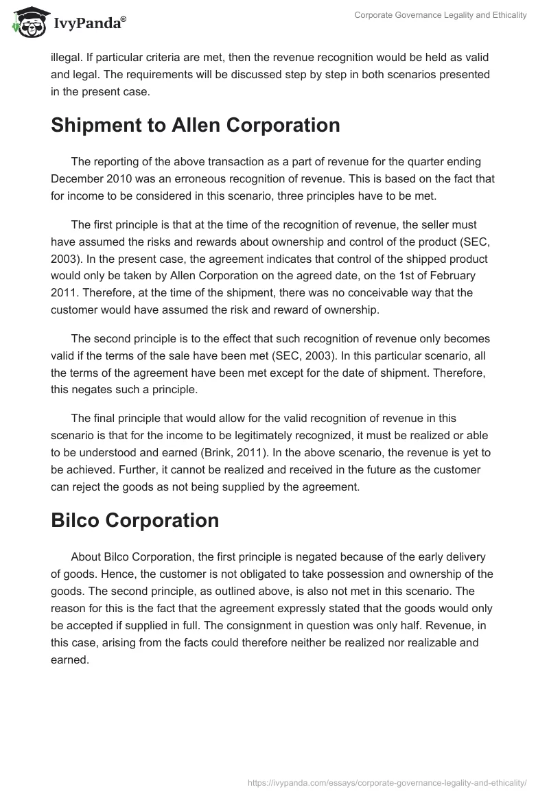 Corporate Governance Legality and Ethicality. Page 2