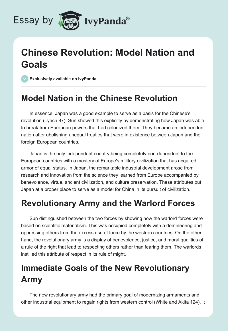 Chinese Revolution: Model Nation and Goals. Page 1