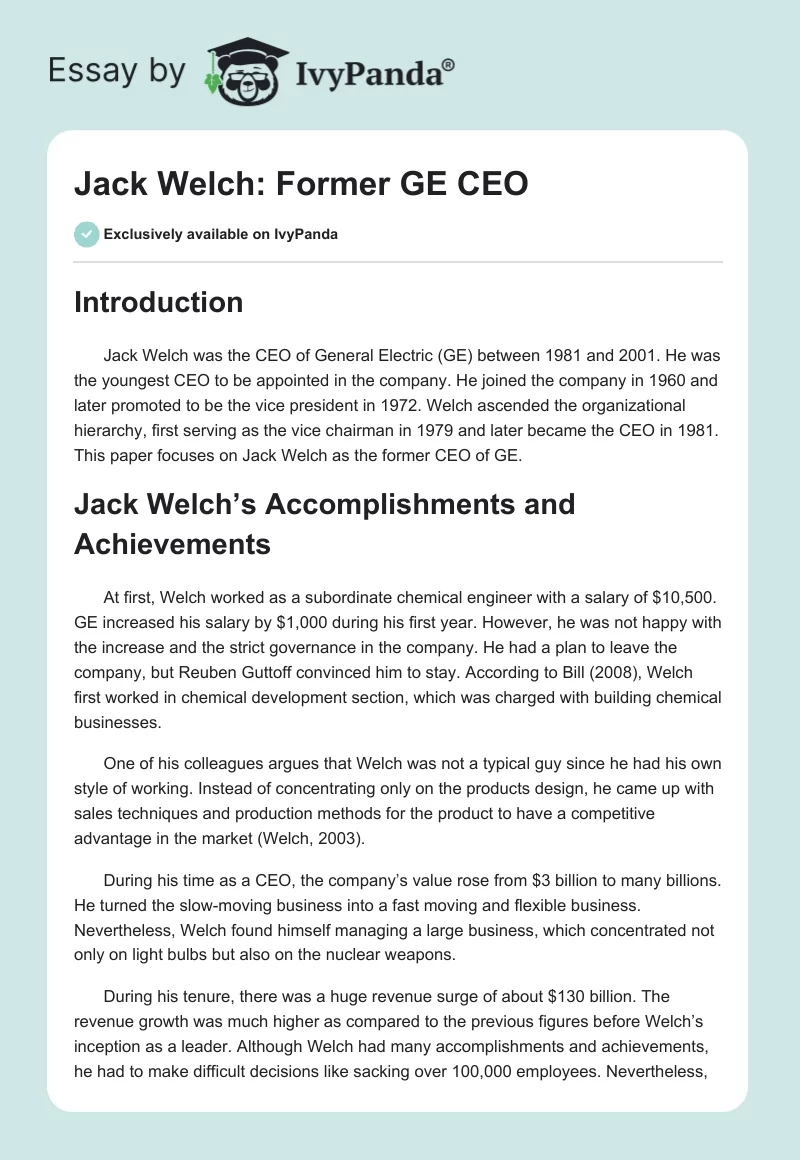 Jack Welch: Former GE CEO. Page 1
