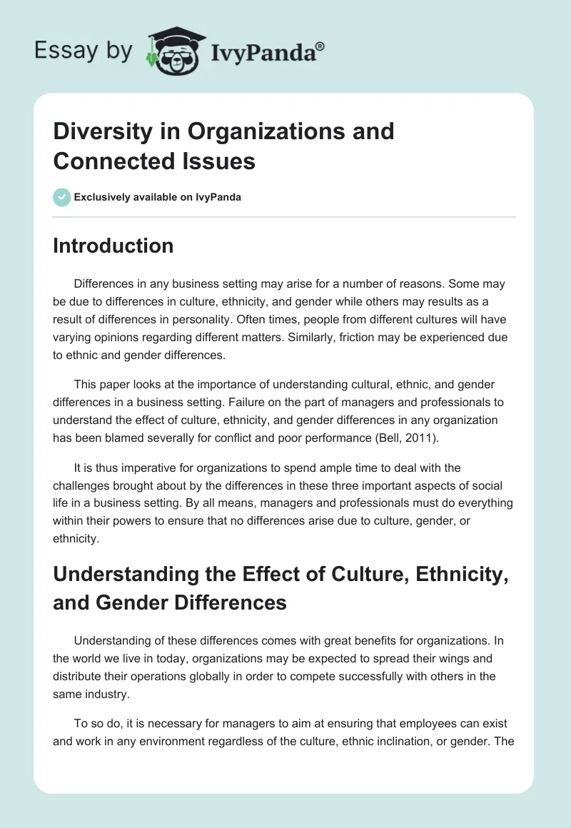 Diversity in Organizations and Connected Issues. Page 1