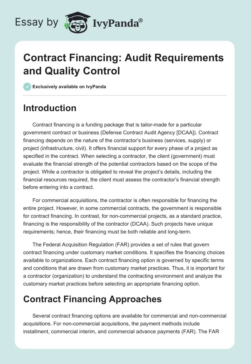 Contract Financing: Audit Requirements and Quality Control. Page 1