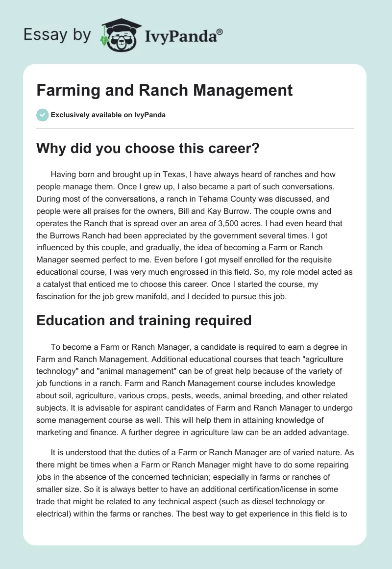 Farming and Ranch Management. Page 1
